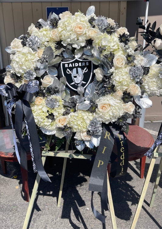 Raiders funeral wreath upgraded